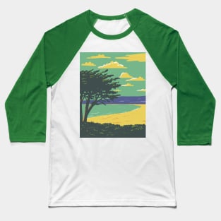 Carmel Beach in Monterey County California WPA Poster Art Baseball T-Shirt